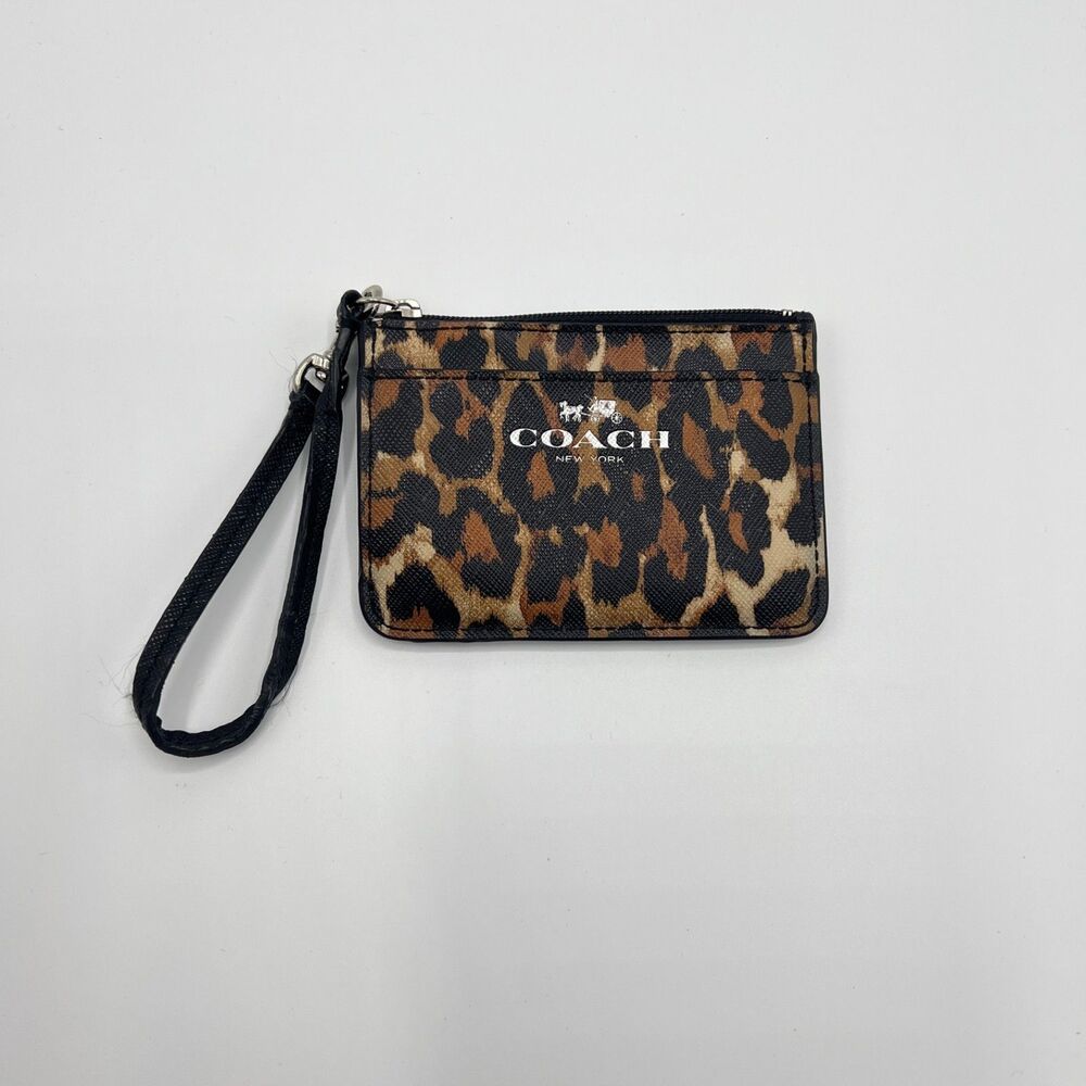 Coach Peyton Ocelot Pass Case Wristlet ID Holder Brown/Black No F52229